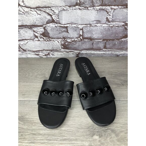 ASTARA Sahara Black Onyx Leather Handmade Slides Heel Sandals Women’s 8M US/39EU - Picture 3 of 16